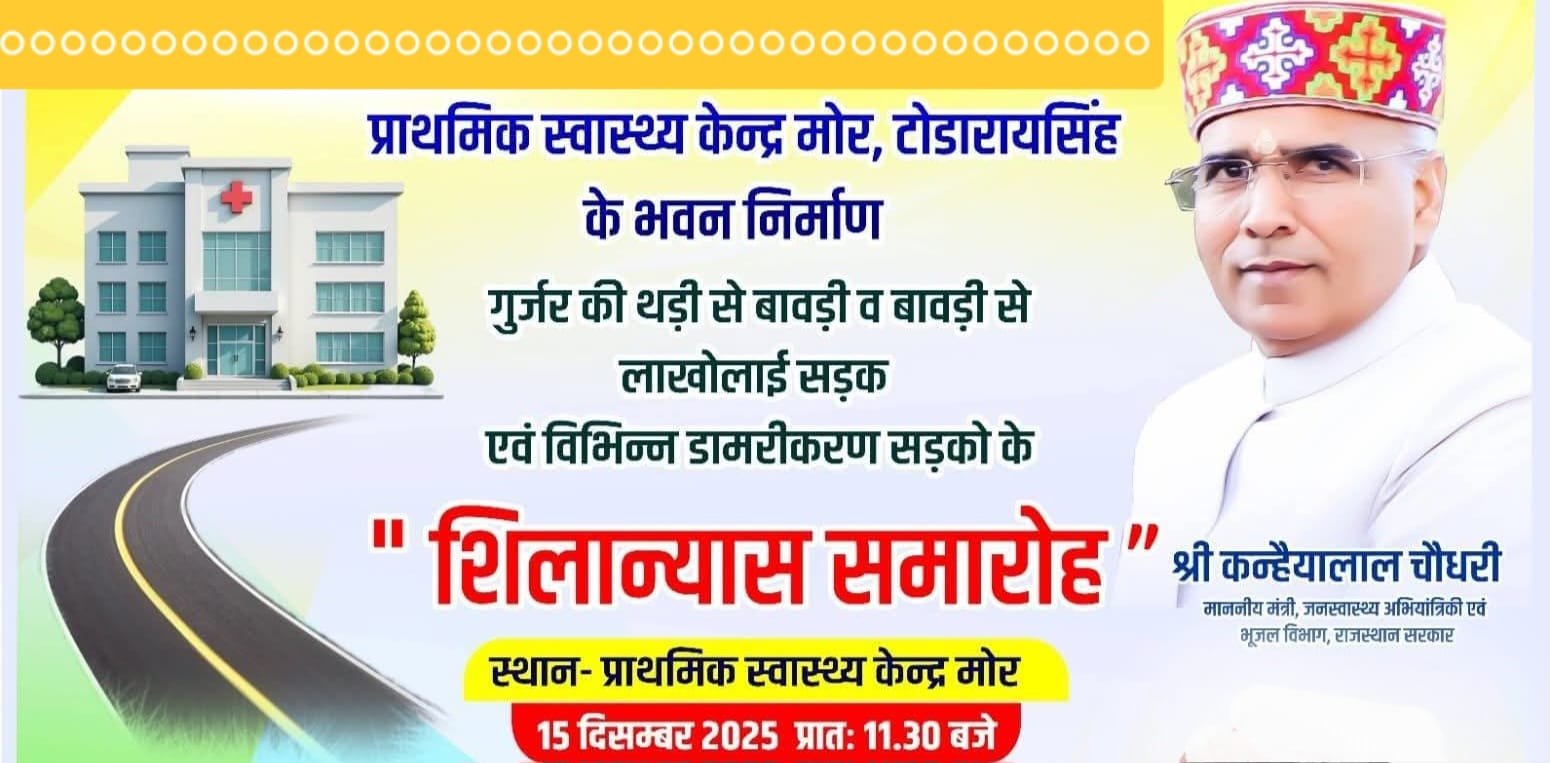 Todaraisingh Road Construction: टोडारायसिंह में 47.6 करोड़ की सड़क परियोजनाओं का शिलान्यास आज, जलदाय मंत्री कन्हैयालाल चौधरी होंगे मुख्य अतिथि